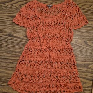 Roz & Ali Orange Crochet Top Size M